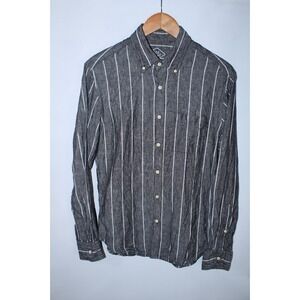 Alex Crane Men's Medium Gray White Striped Linen Shirt